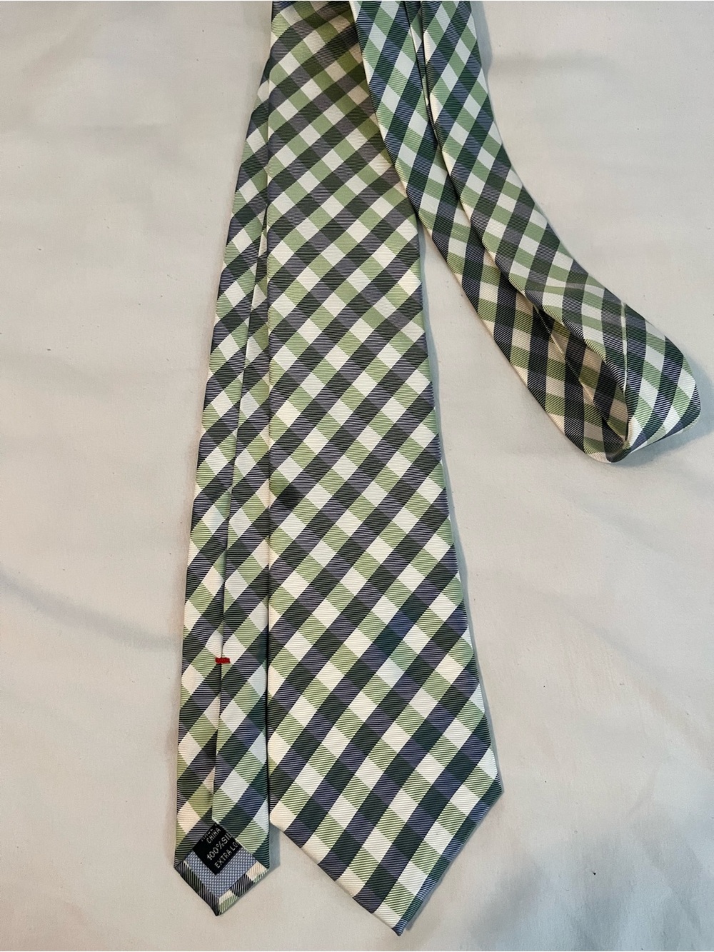 Tommy Hilfiger Green, White and Navy Gingham Men's Tie
